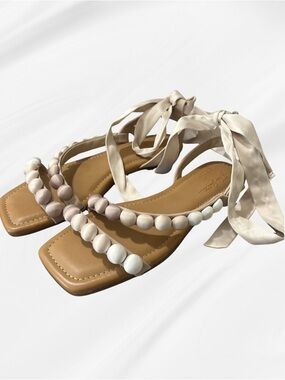 NWOT Gianni Bini x Jess Southern Ashley Beaded Ankle Wrap Sandals - 5.5